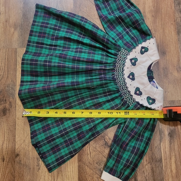Vintage 80's Carriage Boutique Scottish Green & Blue Plaid Embroidered Babydoll - Picture 3 of 6